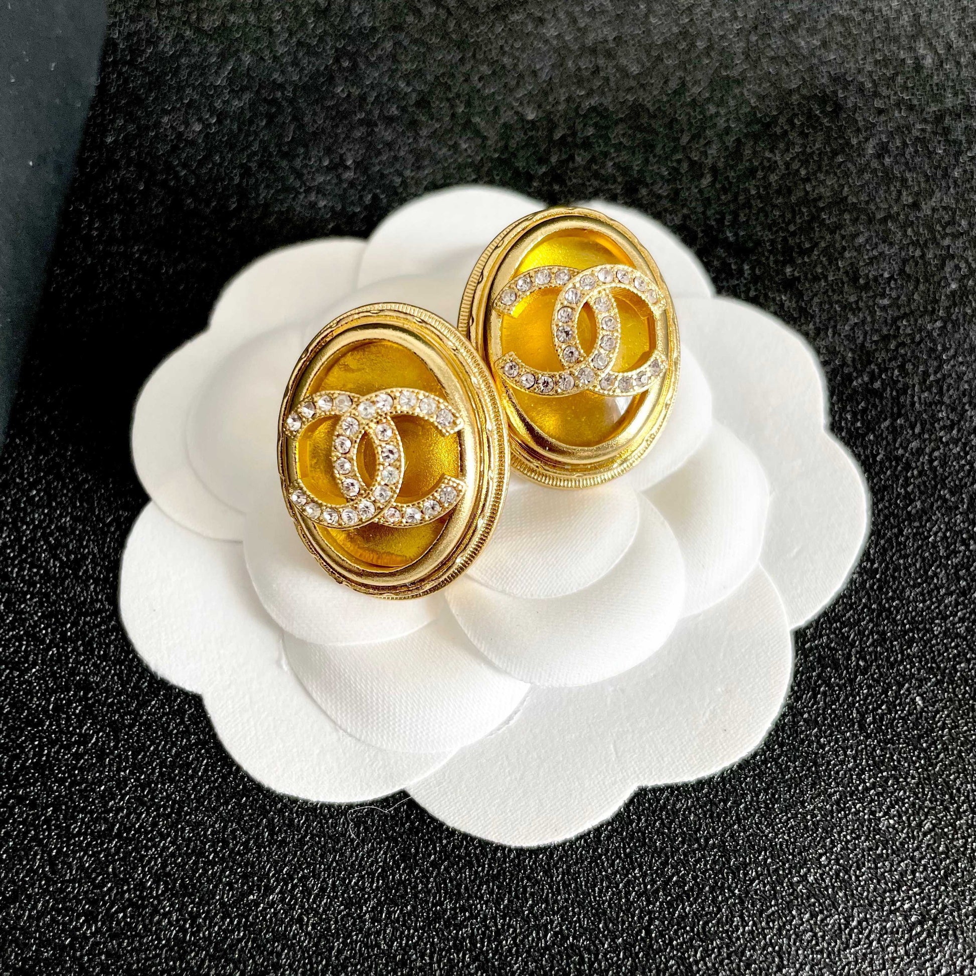 Double-C Emblem Crystal-Accent Stud Earrings – Design 021 front product view