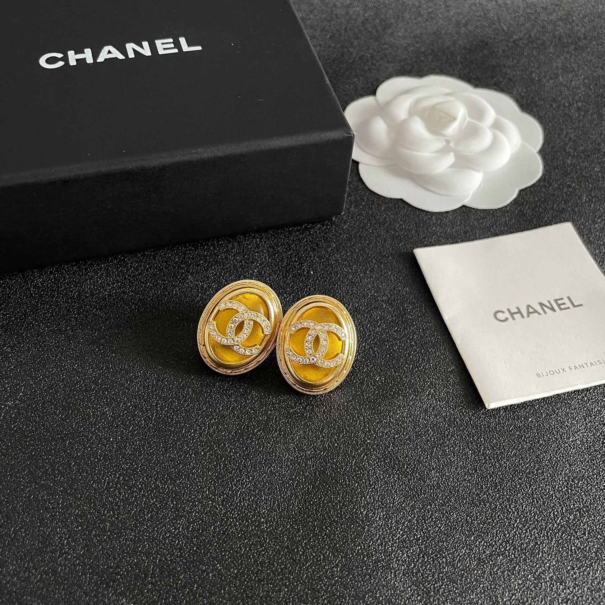 Double-C Emblem Crystal-Accent Stud Earrings – Design 021 styled product view