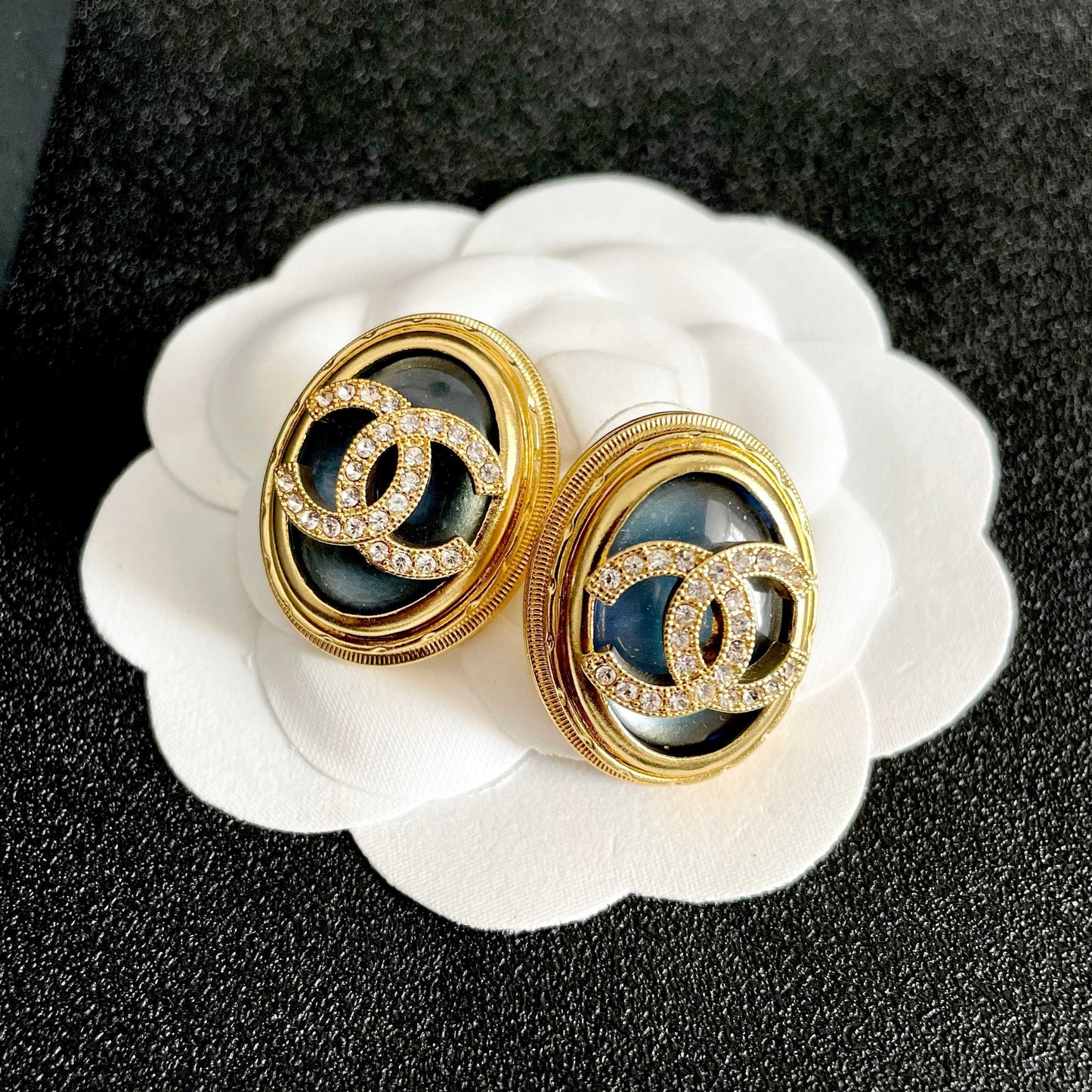 Double-C Emblem Crystal-Accent Stud Earrings – Design 054 front product view