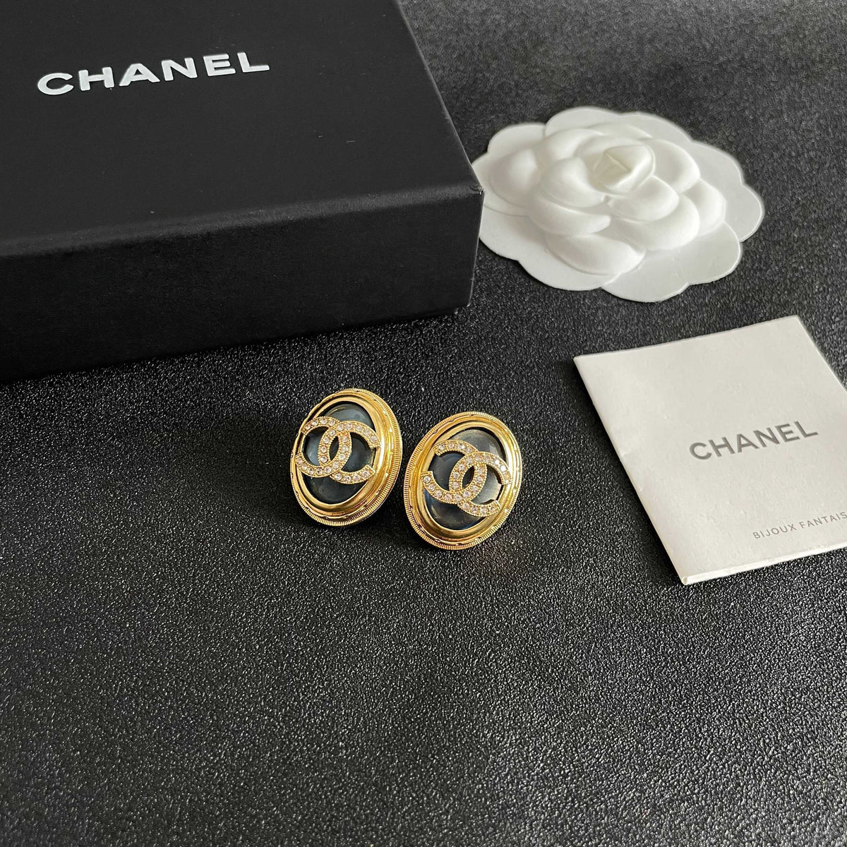 Double-C Emblem Crystal-Accent Stud Earrings – Design 054 styled product view