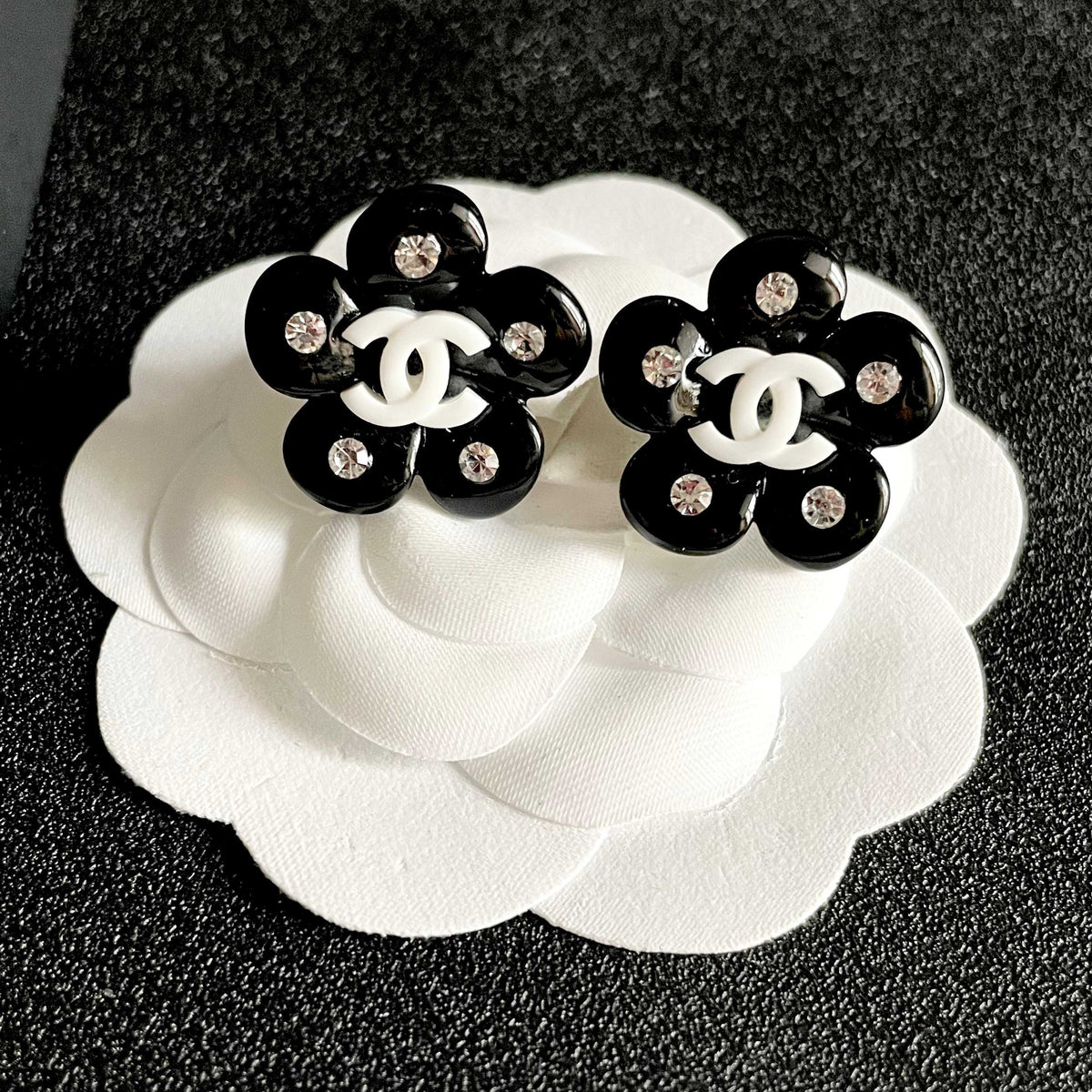 Camellia Stud Earrings in Polished Metal-Tone – Camellia Detail – Design 047 front product view