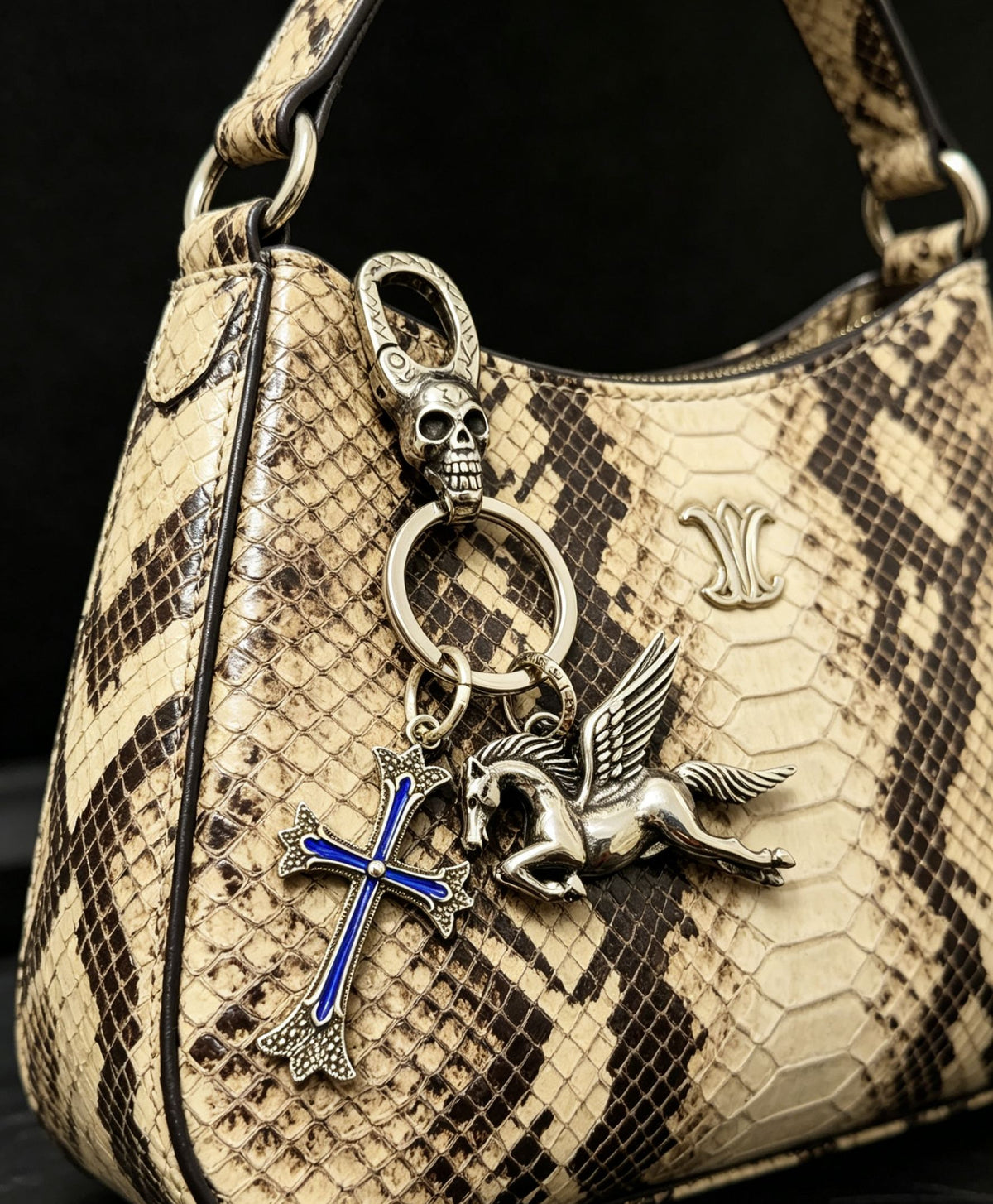 Signature Emblem Pendant in Polished Metal-Tone – Blue Detail main product view