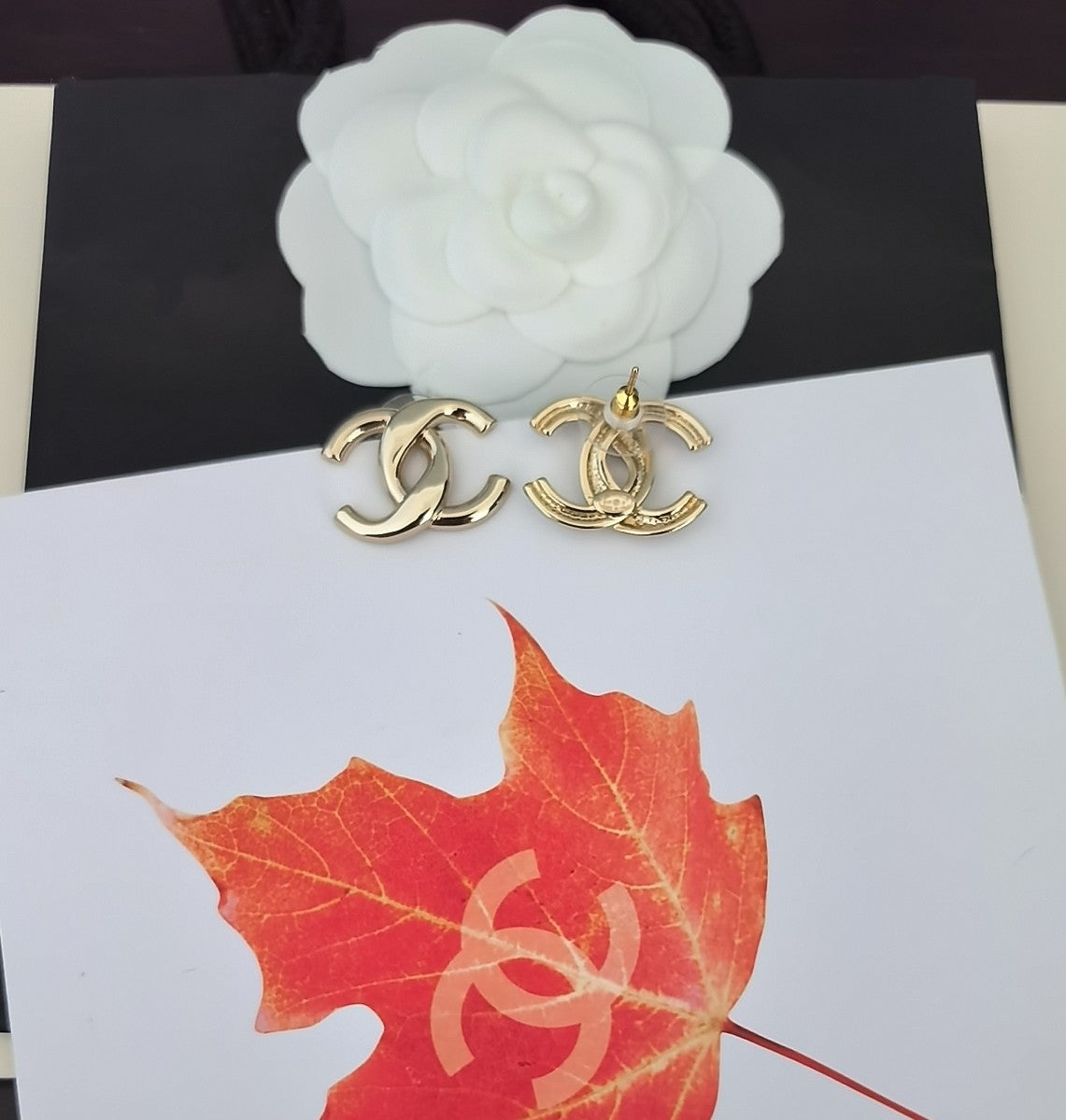 Signature Emblem Stud Earrings in Gold-Tone – Design 035 side detail