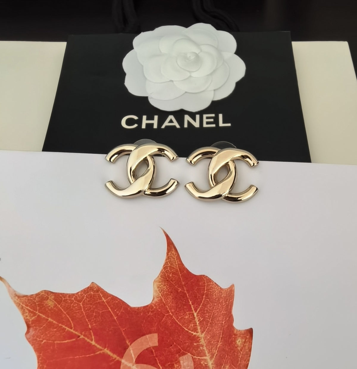 Signature Emblem Stud Earrings in Gold-Tone – Design 033 styled product view