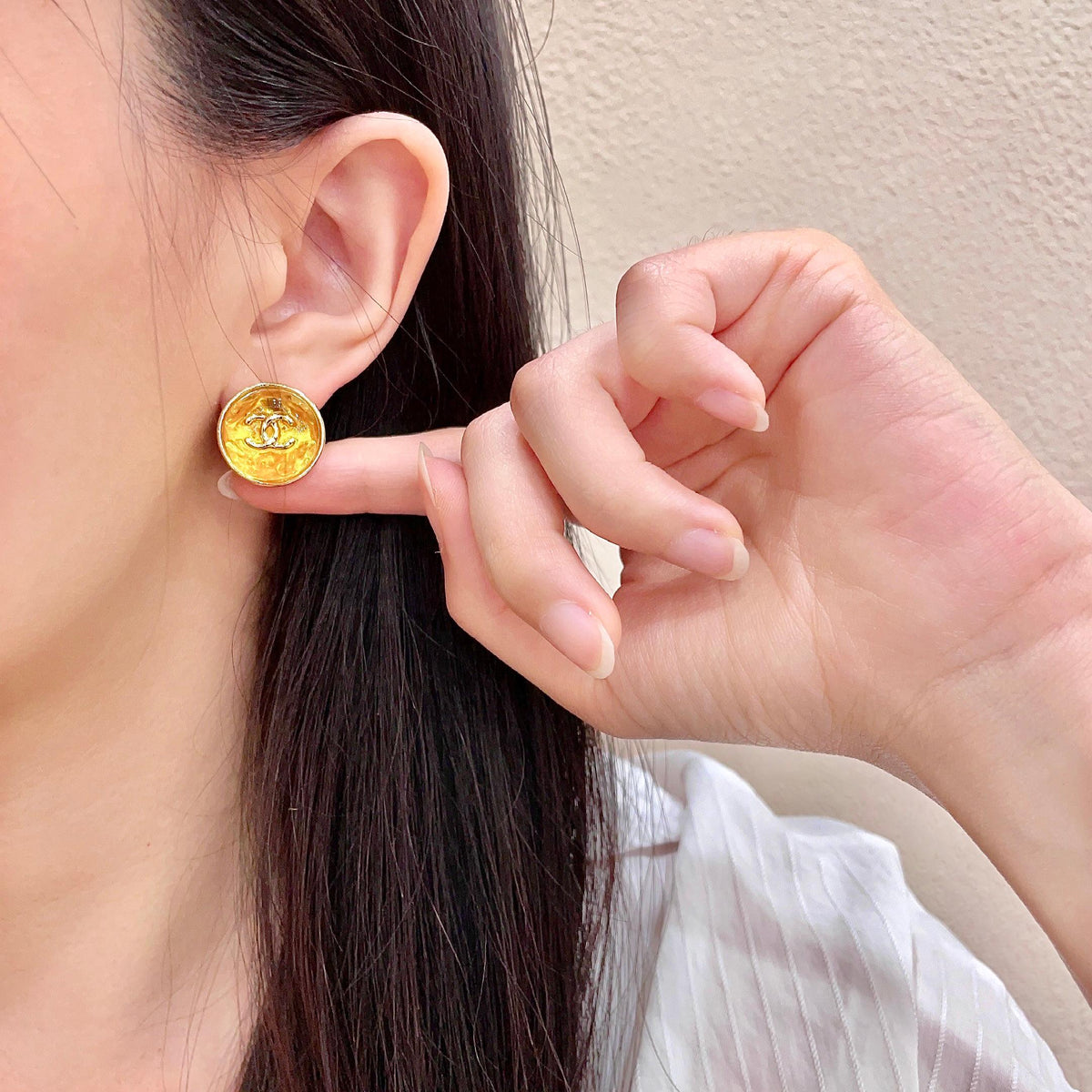 Signature Emblem Stud Earrings in Polished Metal-Tone – Design 100 front product view