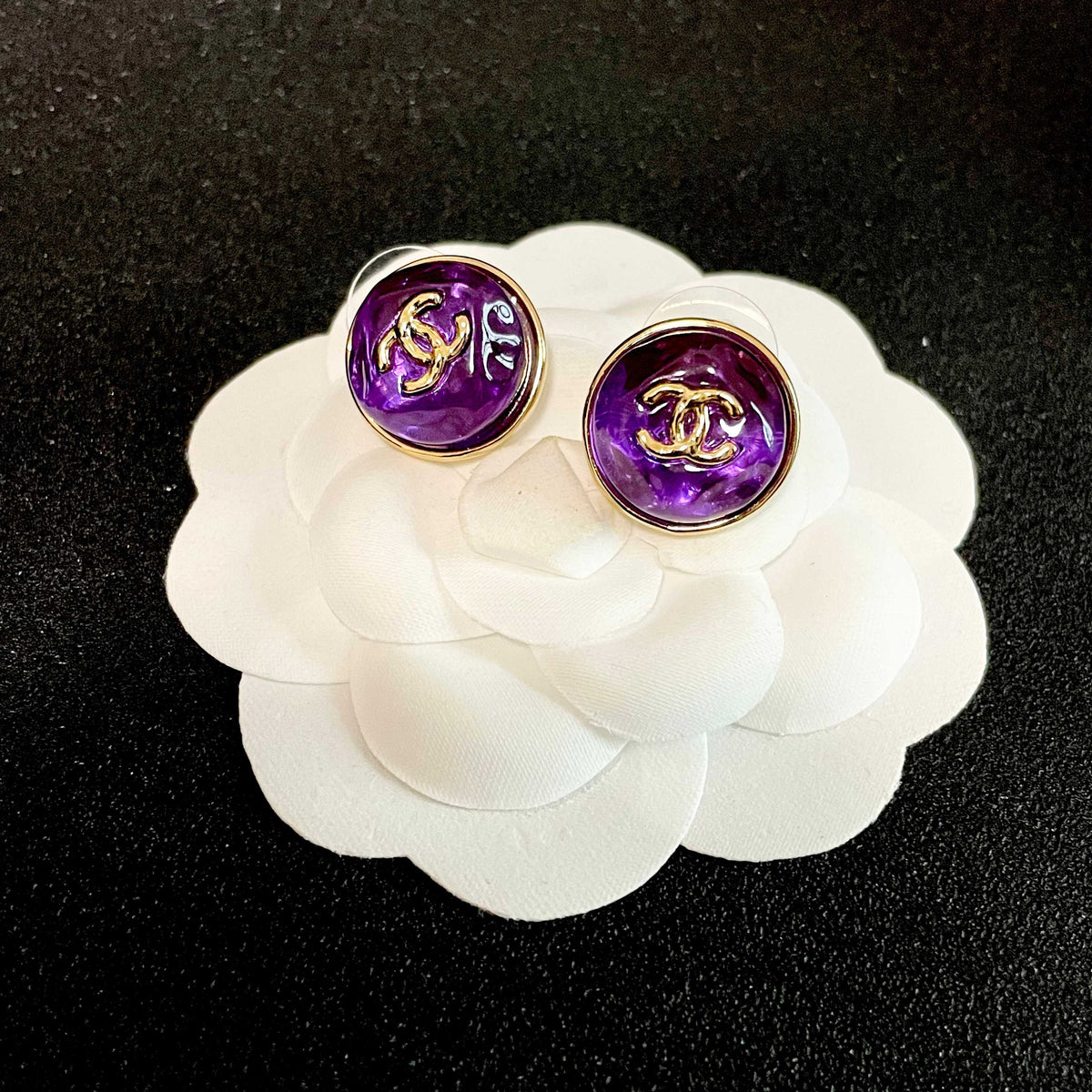 Signature Emblem Stud Earrings in Polished Metal-Tone – Design 098 front product view