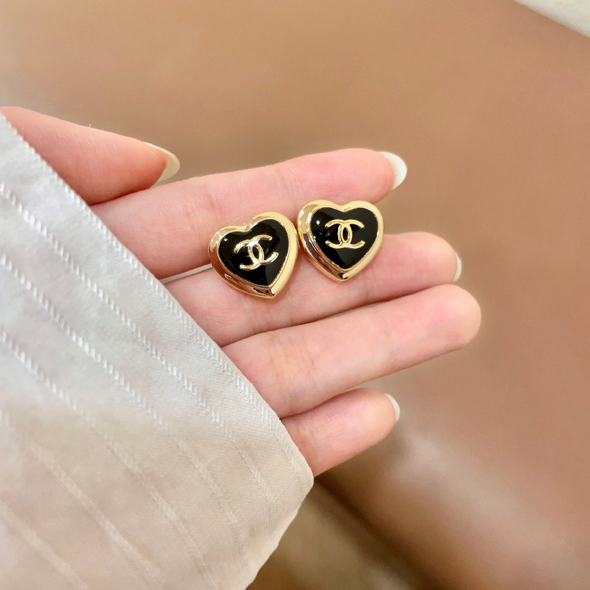 Signature Emblem Stud Earrings in Polished Metal-Tone – Design 097 side detail