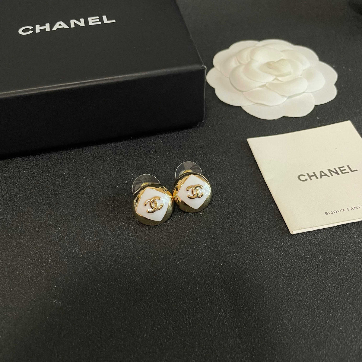Signature Emblem Stud Earrings in Polished Metal-Tone – Design 096 styled product view
