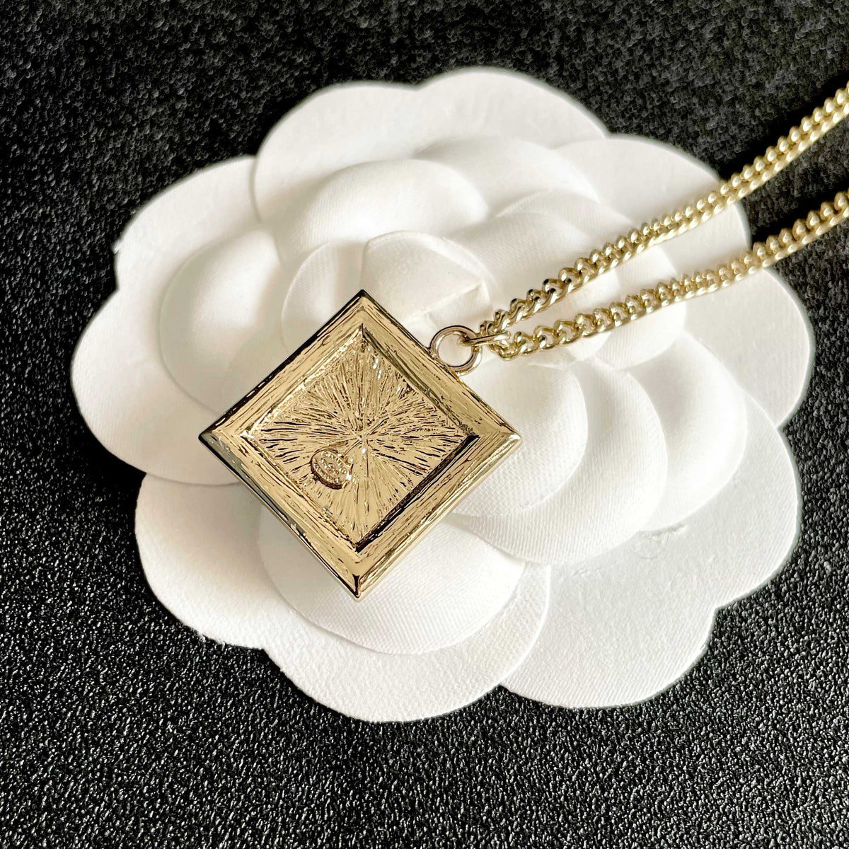 Double-C Emblem Pendant Necklace in Polished Metal-Tone – Design 047 main product view