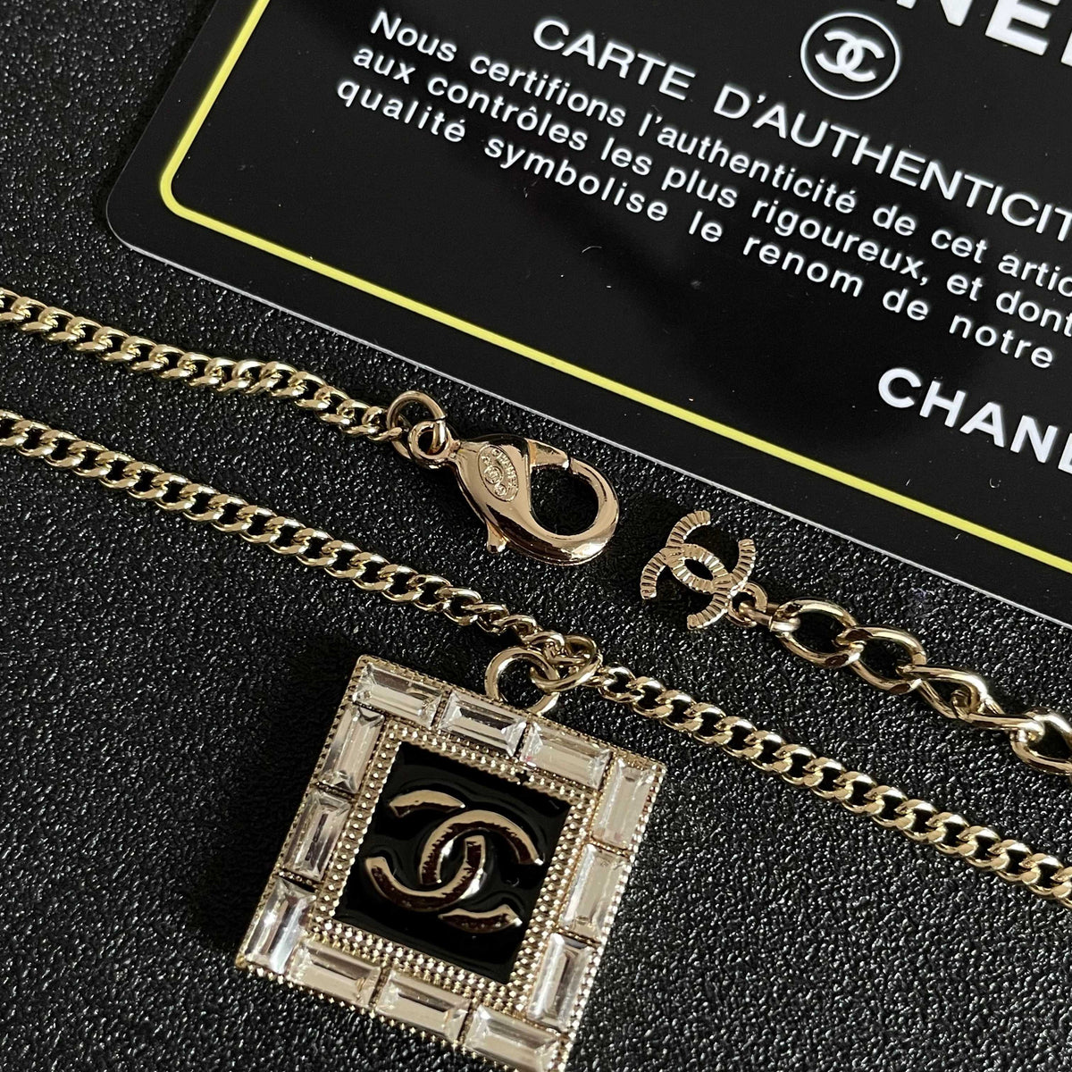 Double-C Emblem Pendant Necklace in Polished Metal-Tone – Design 047 front product view