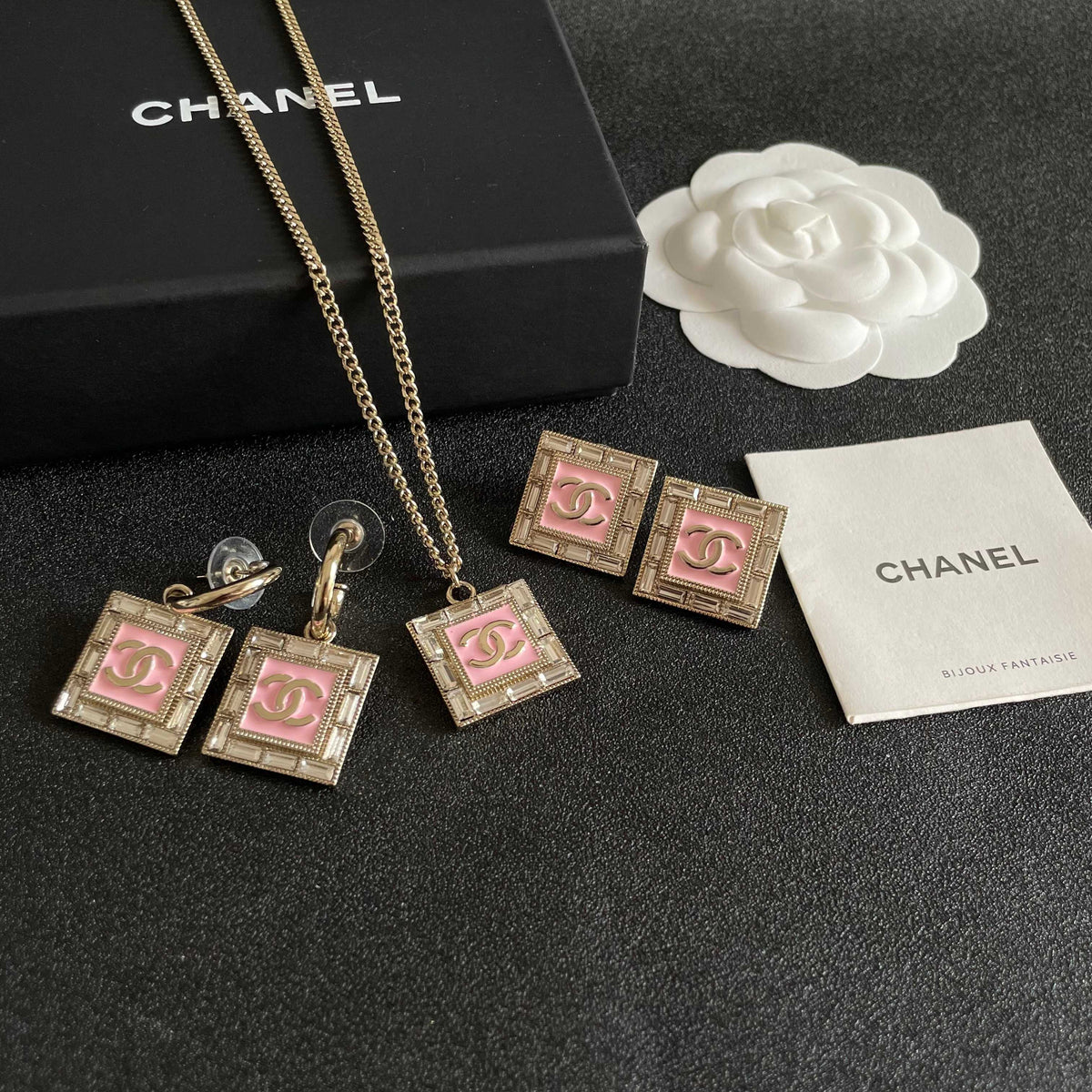 Double-C Emblem Pendant Necklace in Polished Metal-Tone – Design 078 styled product view