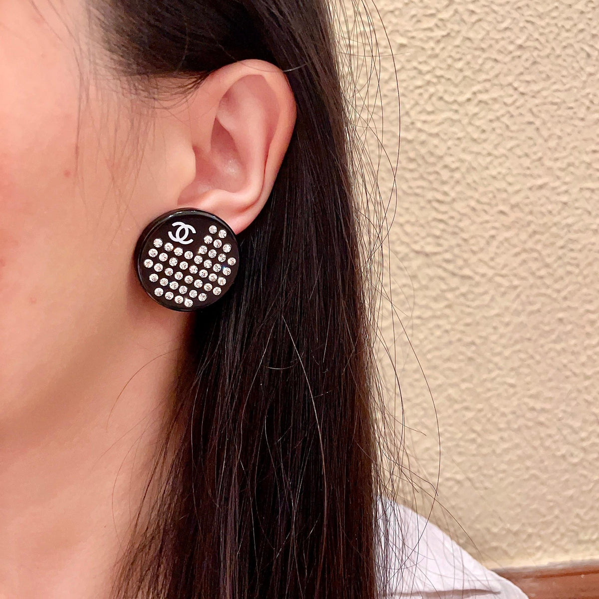 Double-C Emblem Crystal-Accent Stud Earrings – Design 062 detail view