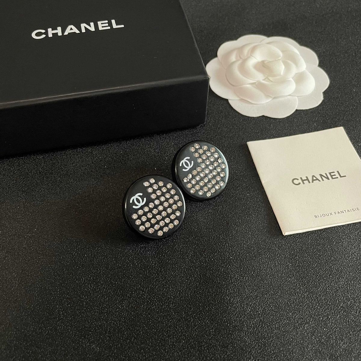 Double-C Emblem Crystal-Accent Stud Earrings – Design 062 styled product view