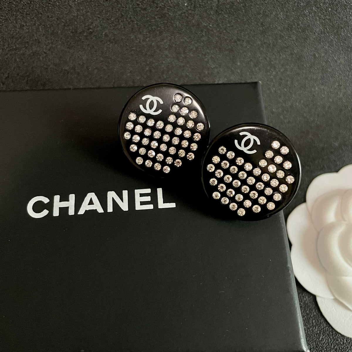 Double-C Emblem Crystal-Accent Stud Earrings – Design 062 detail view
