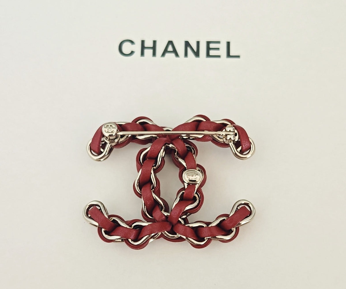 Signature Emblem Brooch in Gold-Tone – Red Detail – Design 002 front product view