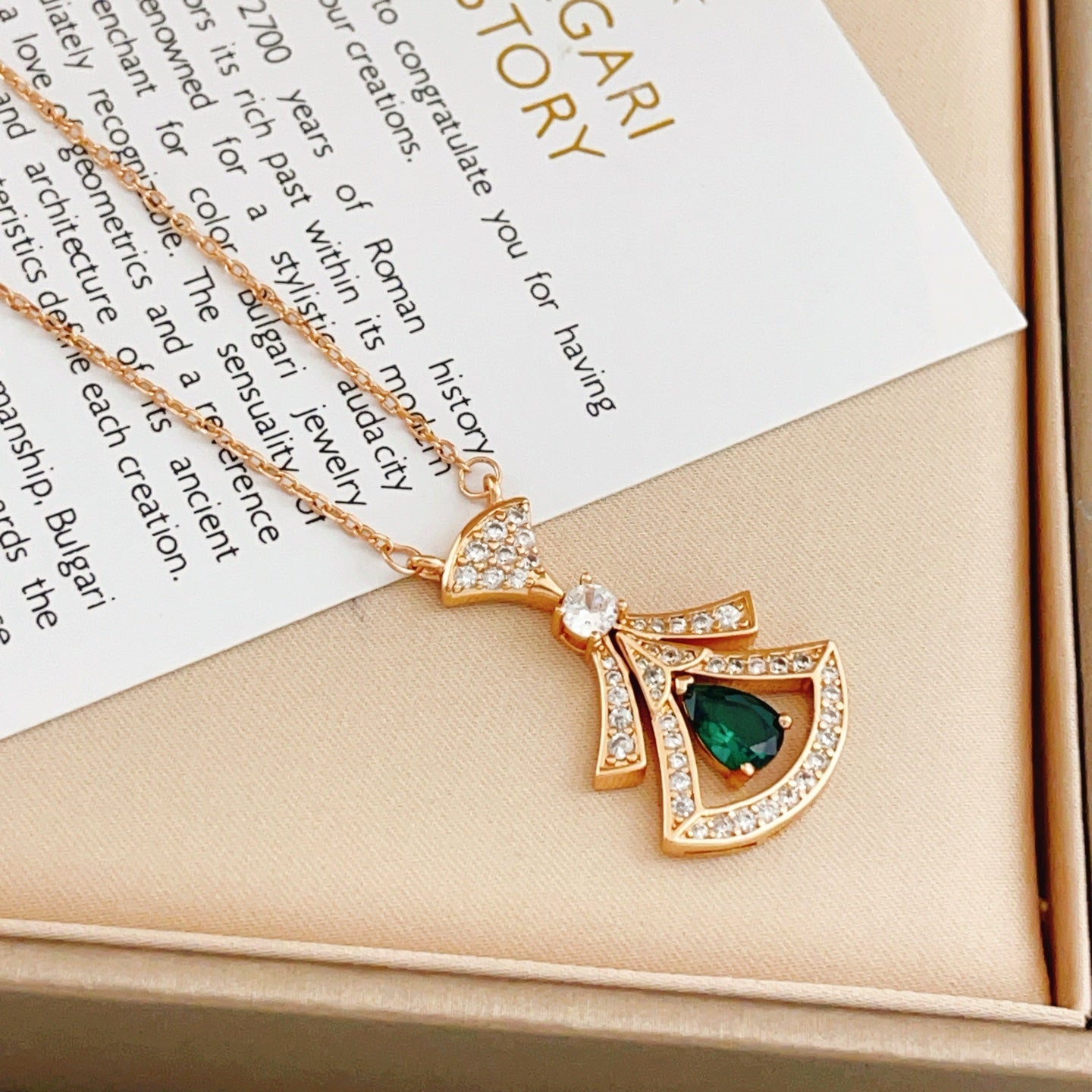 Geometric Emblem Pendant Necklace in Rose-Gold-Tone – Rose Gold Detail – Design 014 front product view