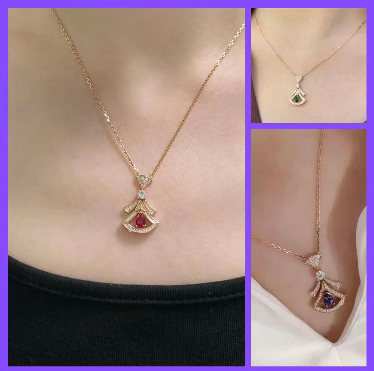 Geometric Emblem Pendant Necklace in Rose-Gold-Tone – Rose Gold Detail – Design 014 front product view