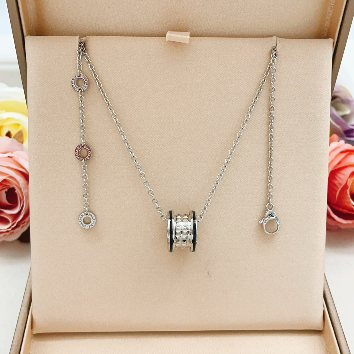 Geometric Emblem Pendant Necklace in Silver-Tone – Design 004 main product view