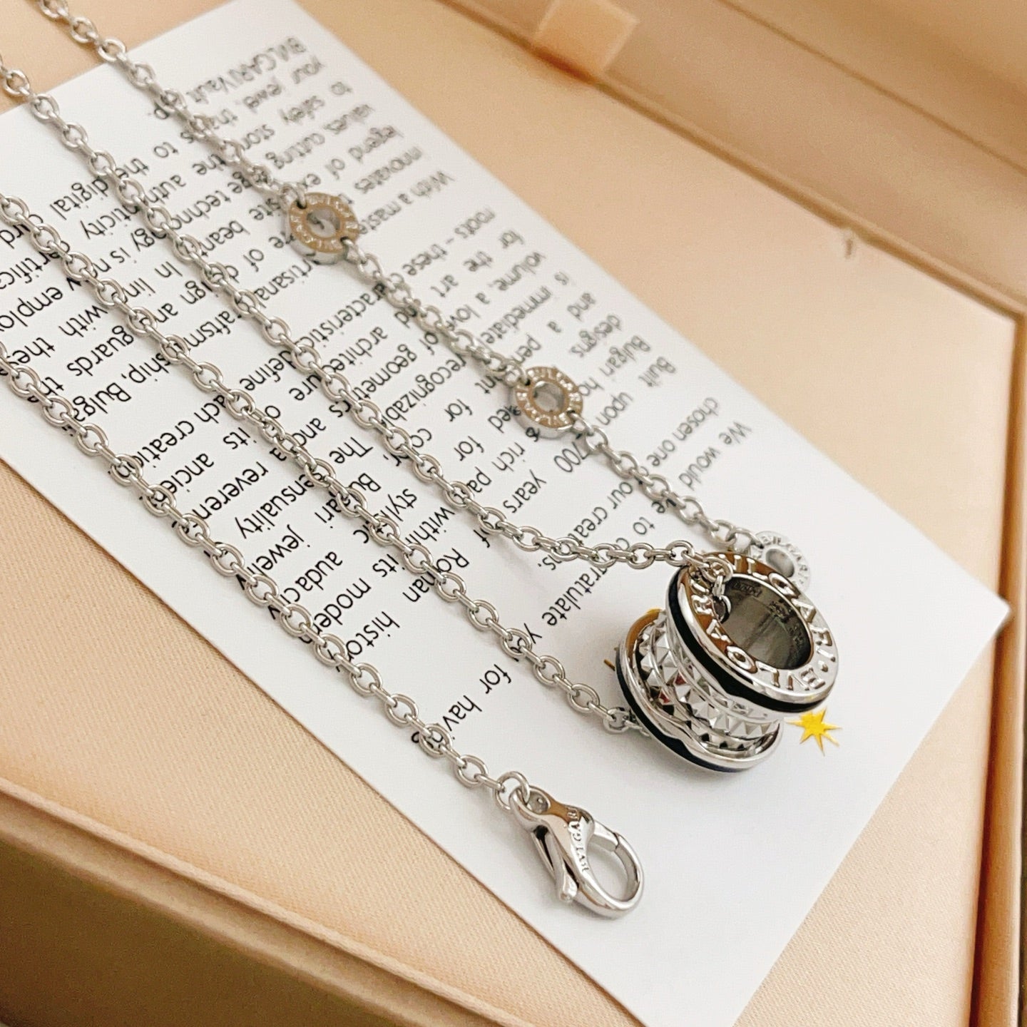 Geometric Emblem Pendant Necklace in Silver-Tone – Design 004 detail view