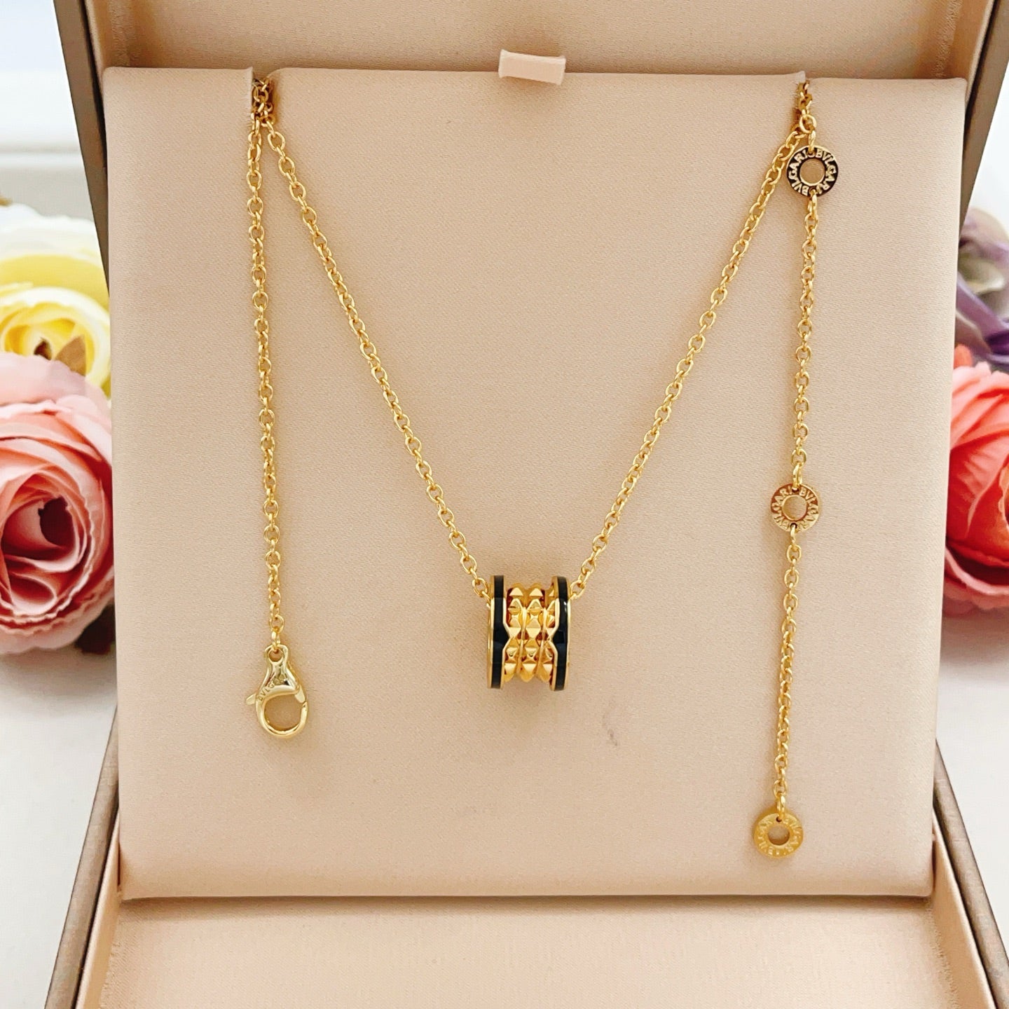 Geometric Emblem Pendant Necklace in Gold-Tone – Design 008 front product view