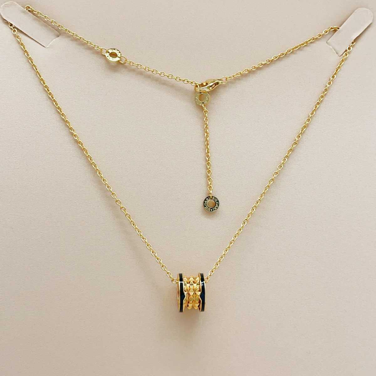 Geometric Emblem Pendant Necklace in Gold-Tone – Design 008 styled product view