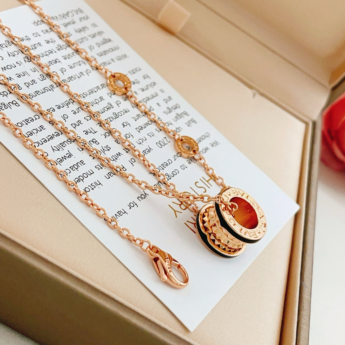 Geometric Emblem Pendant Necklace in Rose-Gold-Tone – Rose Gold Detail – Design 013 detail view