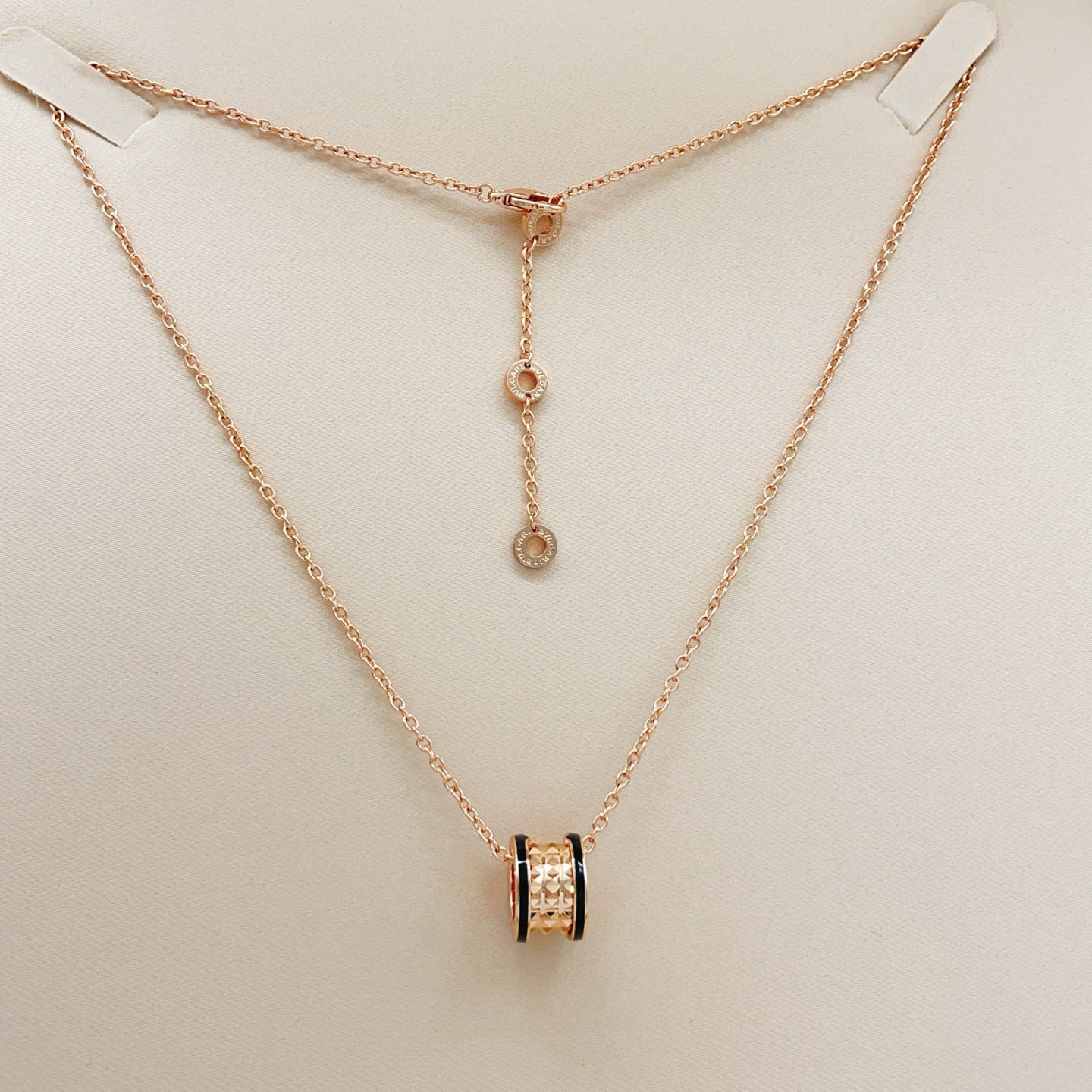 Geometric Emblem Pendant Necklace in Rose-Gold-Tone – Rose Gold Detail – Design 013 styled product view