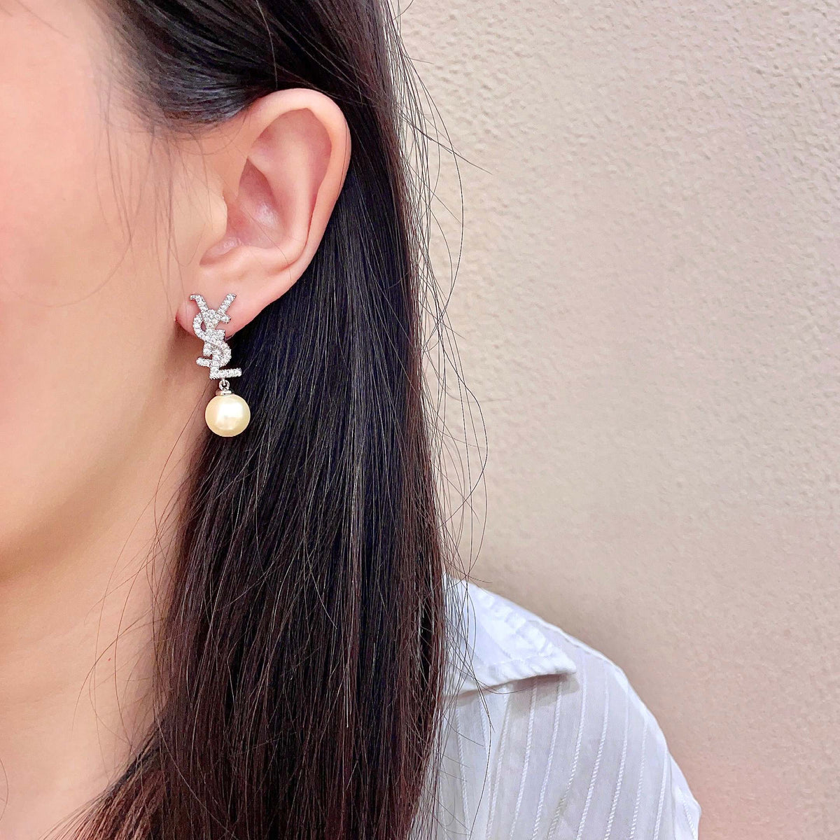Signature Emblem Stud Earrings in Silver-Tone – Design 029 detail view