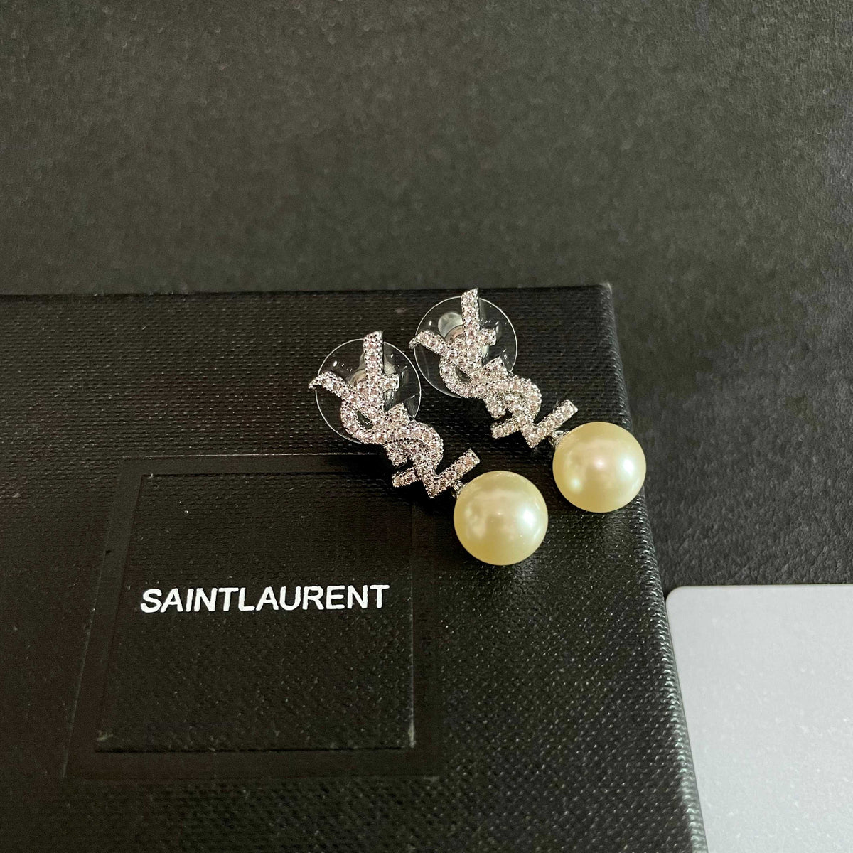 Signature Emblem Stud Earrings in Silver-Tone – Design 029 detail view