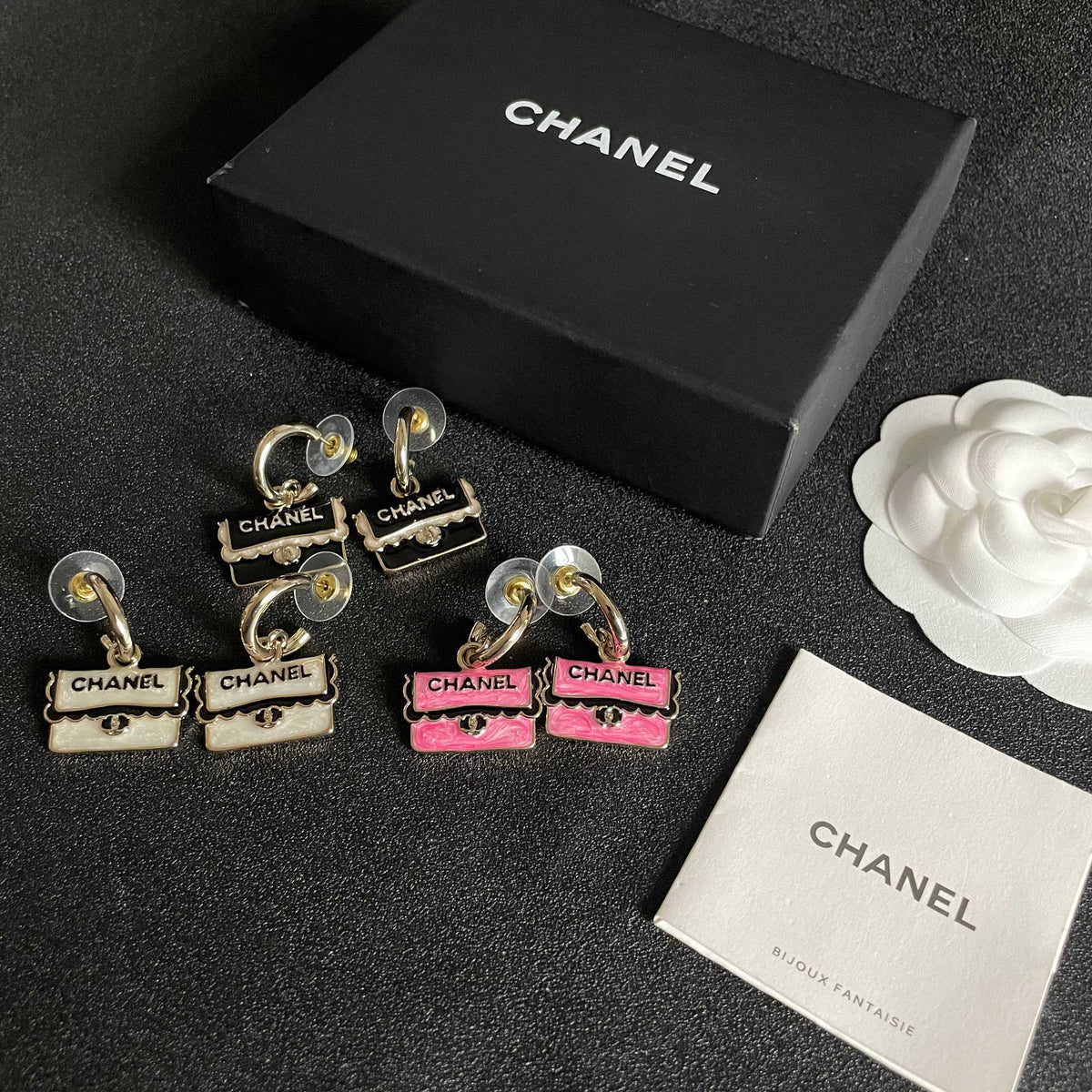 Double-C Emblem Stud Earrings in Polished Metal-Tone – Design 444 side detail