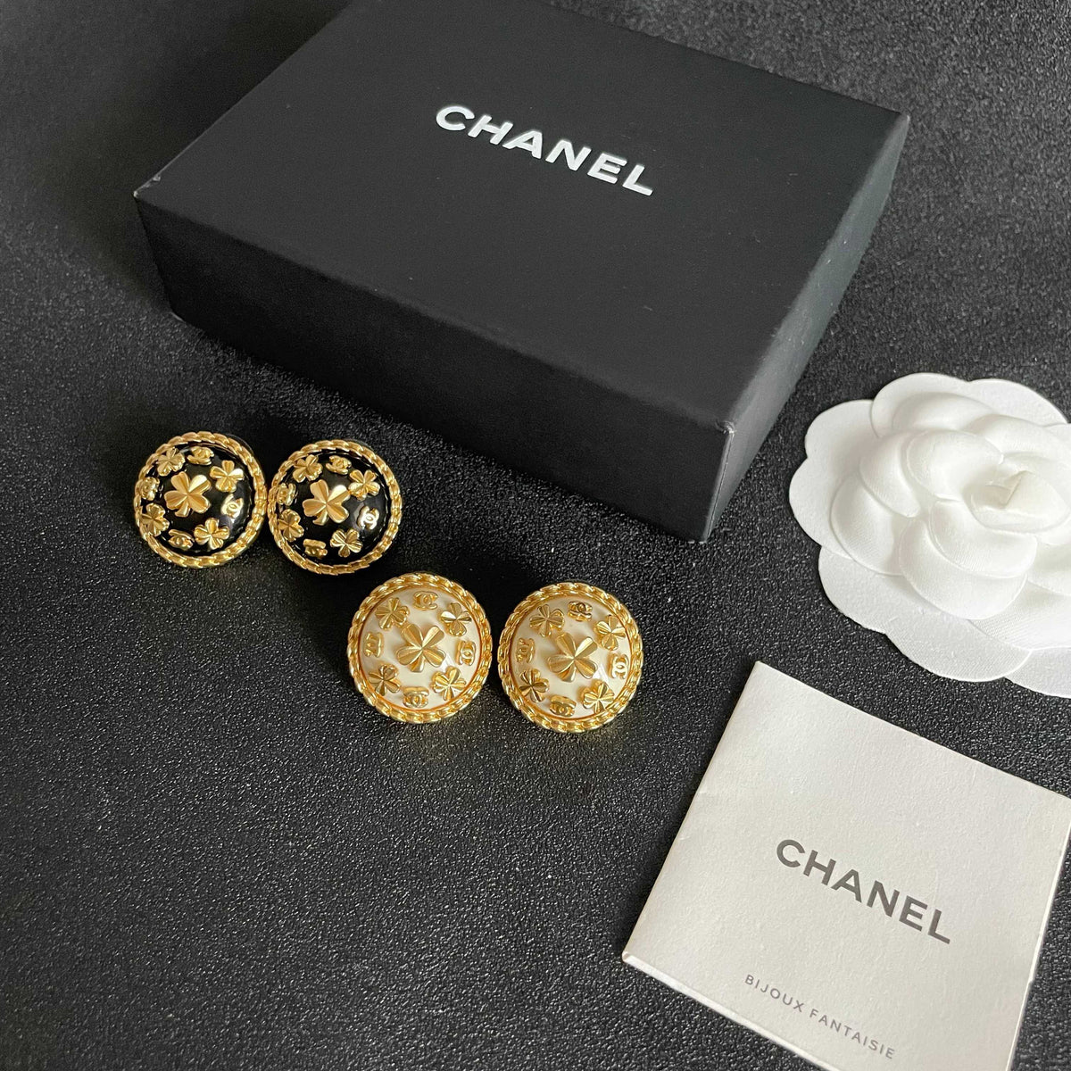 Camellia Stud Earrings in Polished Metal-Tone – Camellia Detail – Design 056 close-up detail