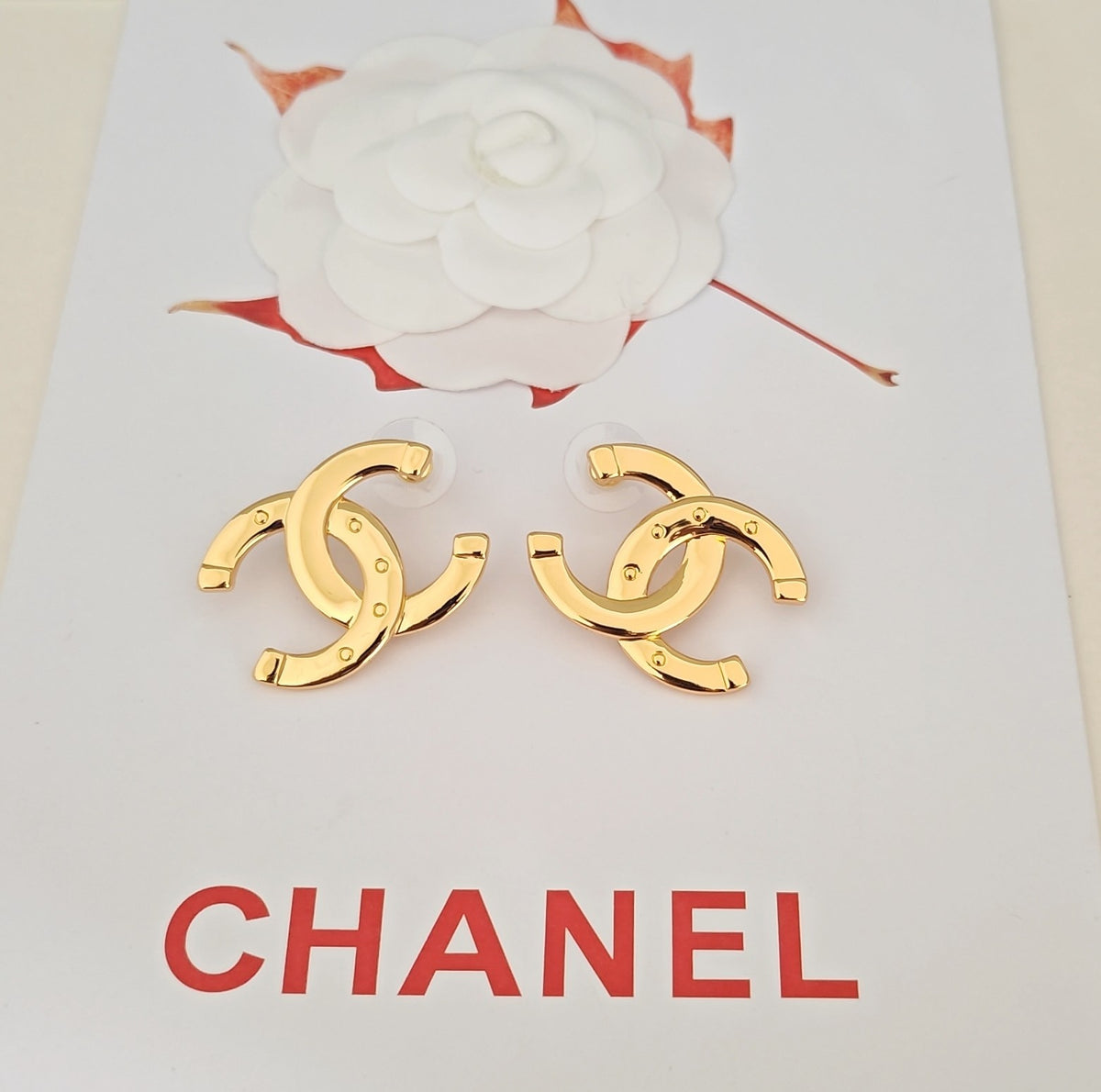 Signature Emblem Stud Earrings in Gold-Tone – Design 080 close-up detail