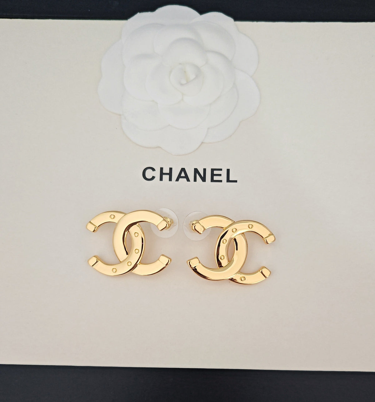 Signature Emblem Stud Earrings in Gold-Tone – Design 080 main product view