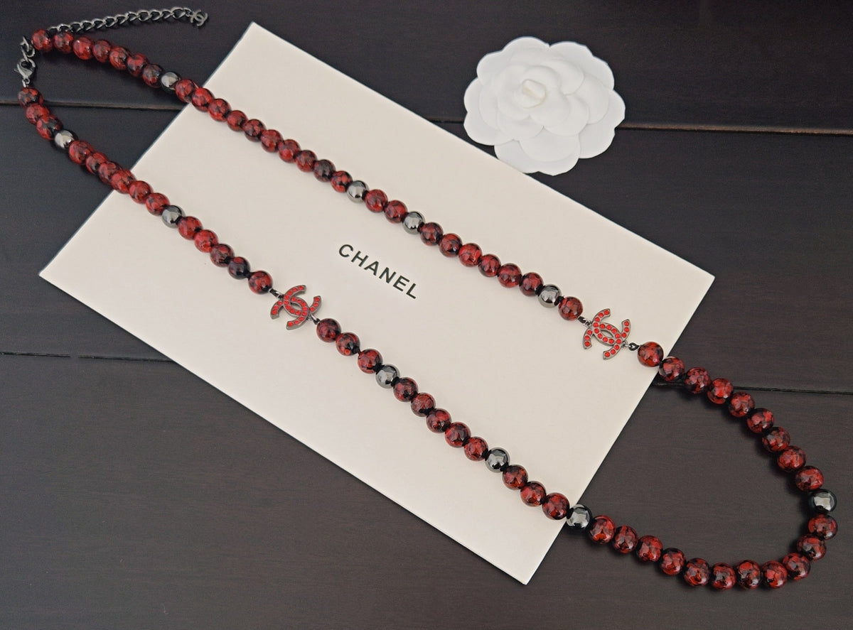 Signature Emblem Pendant Necklace in Gold-Tone – Red Detail – Design 002 detail view