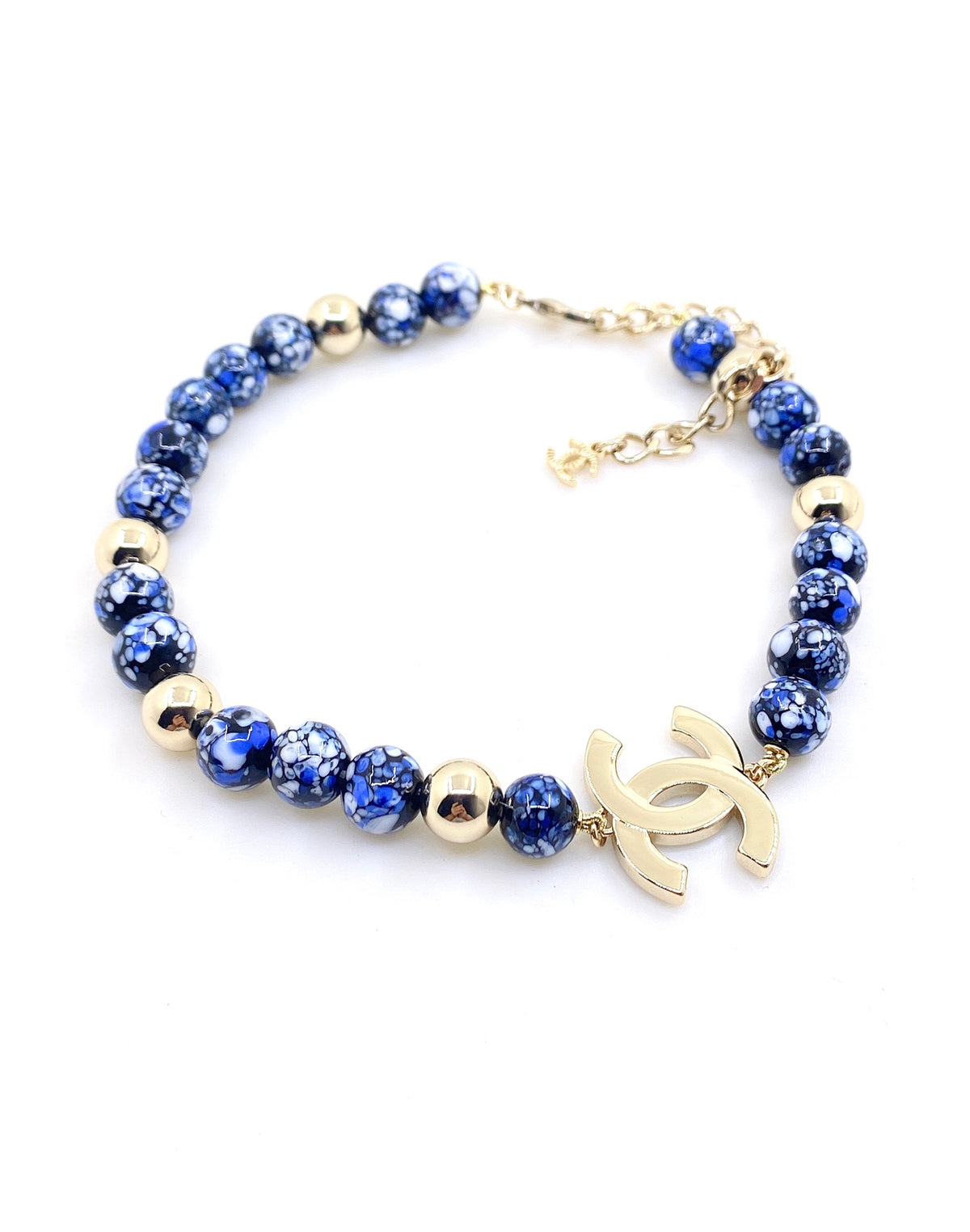 Signature Emblem Pendant Necklace in Gold-Tone – Blue Detail – Design 004 main product view