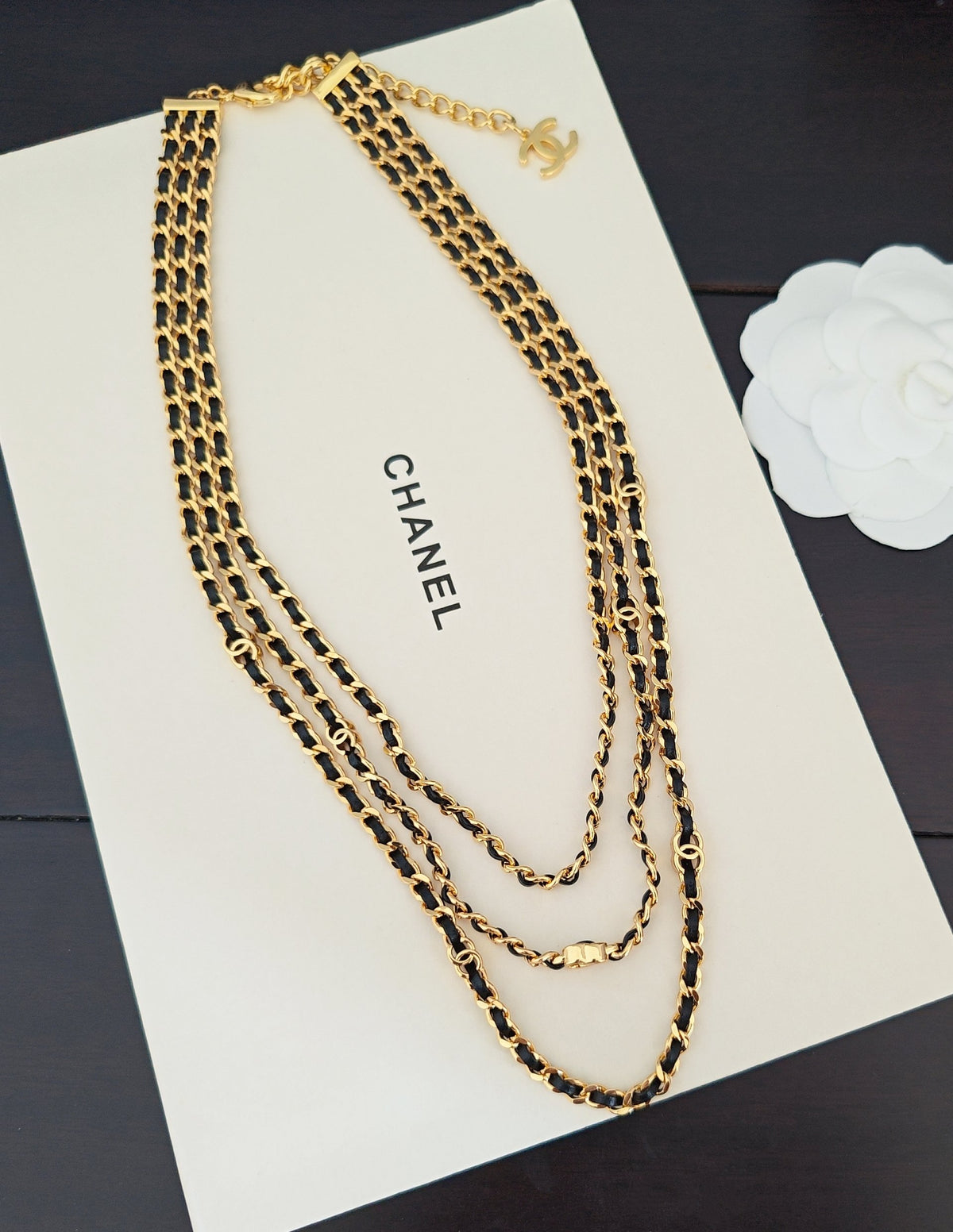 Signature Emblem Pendant Necklace in Gold-Tone – Black Detail – Design 017 side detail