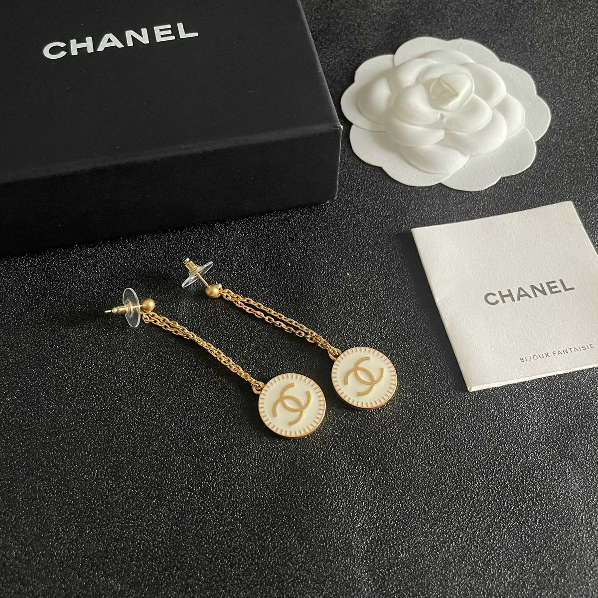 Double-C Emblem Statement Earrings in Polished Metal-Tone – Design 077 close-up detail