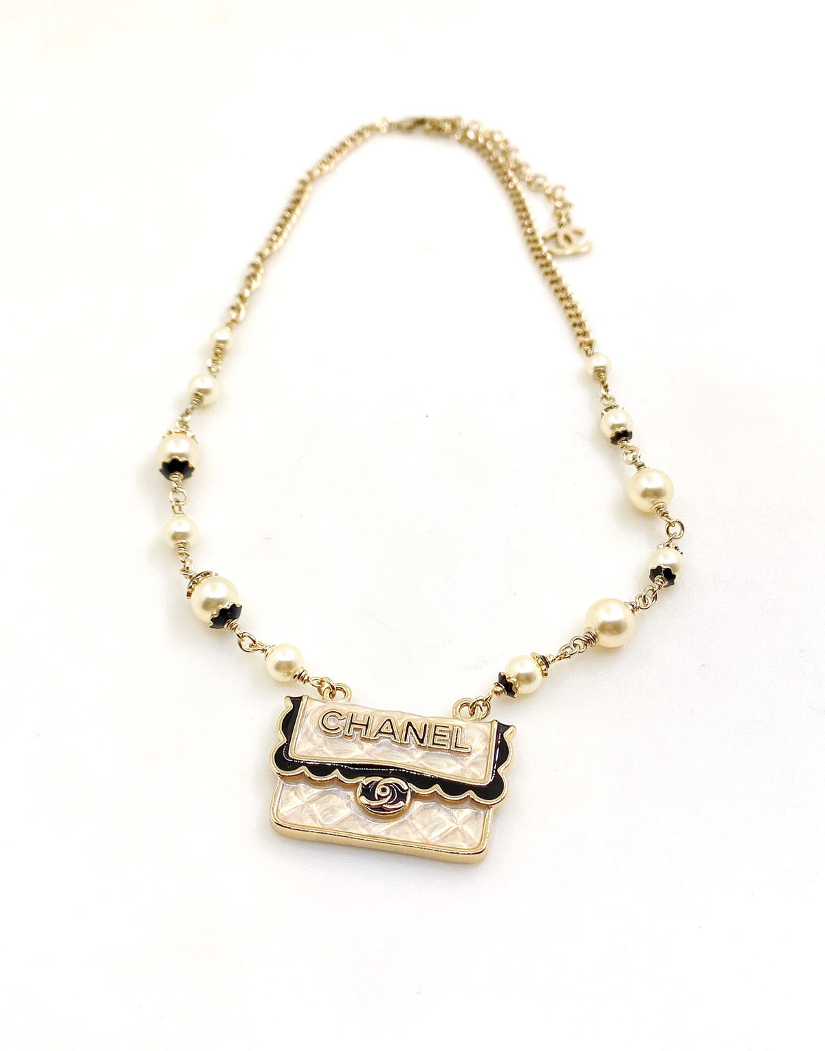 Signature Emblem Pendant Necklace in Gold-Tone – Black Detail – Design 018 main product view