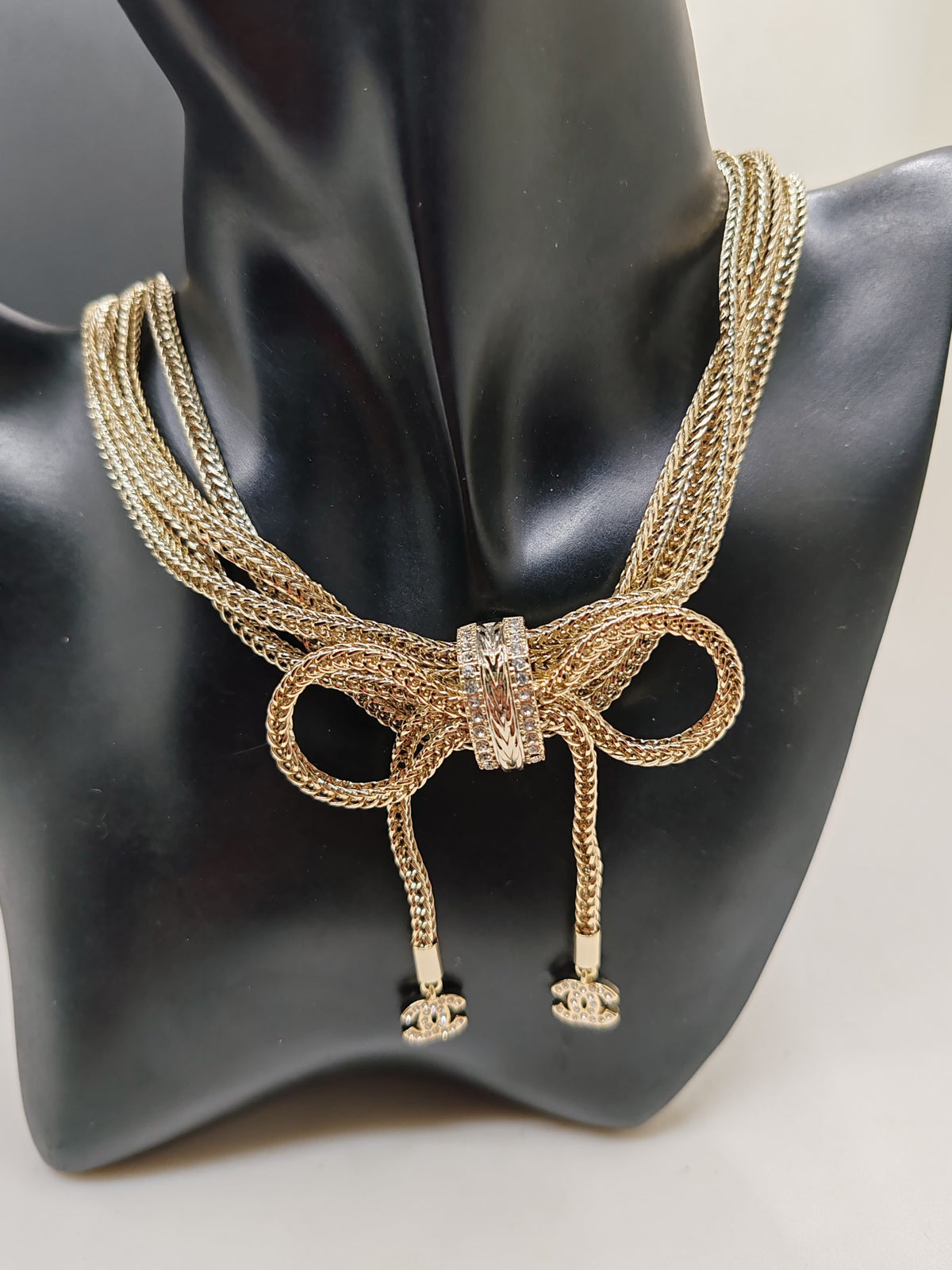 Bow Pendant Necklace in Gold-Tone – Design 011 front product view