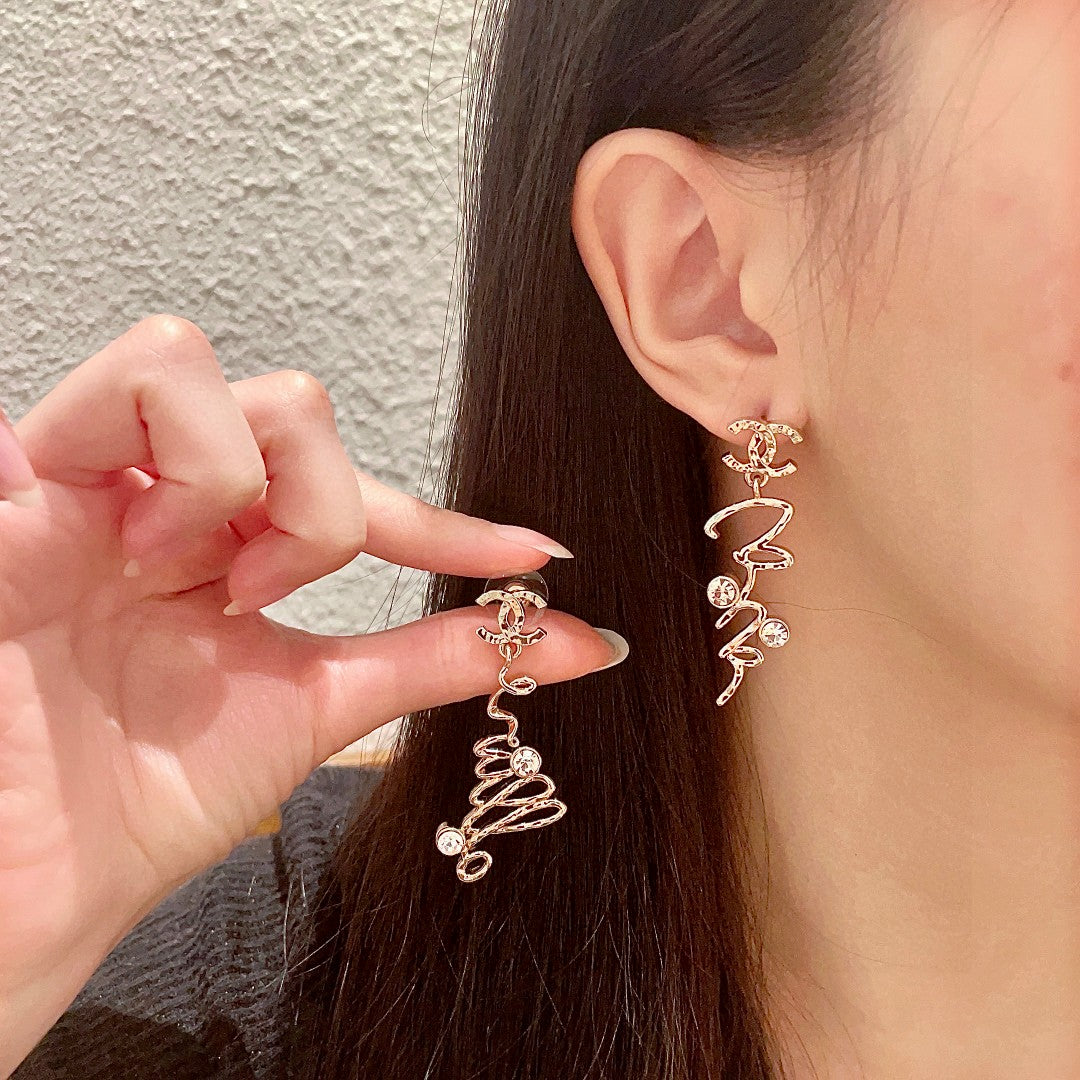 Double-C Emblem Statement Earrings in Polished Metal-Tone – Design 070 front product view