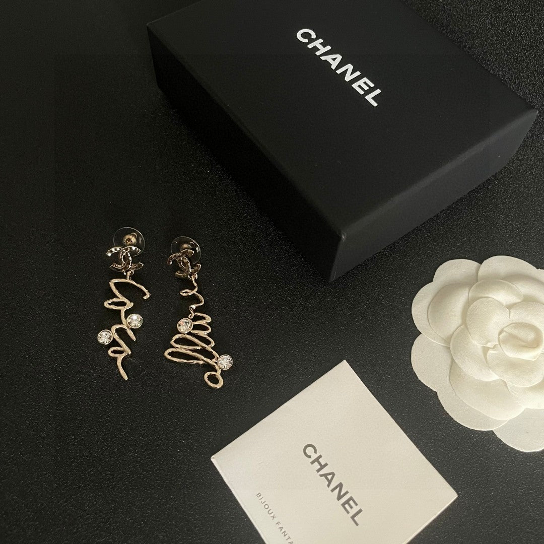 Double-C Emblem Statement Earrings in Polished Metal-Tone – Design 076 main product view
