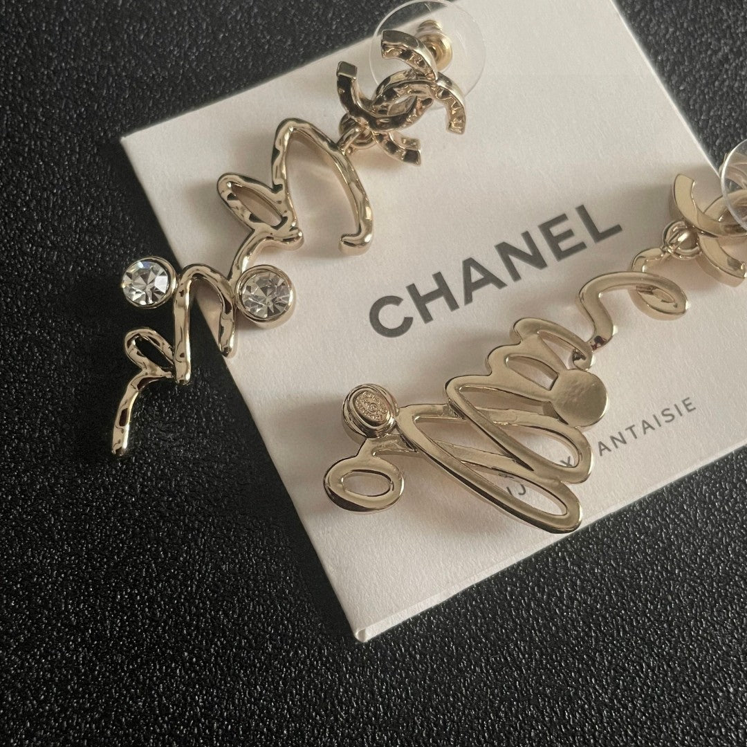 Double-C Emblem Statement Earrings in Polished Metal-Tone – Design 070 detail view