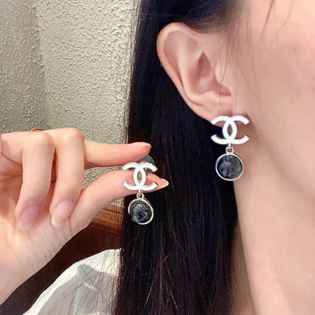 Double-C Emblem Statement Earrings in Polished Metal-Tone – Design 069 main product view