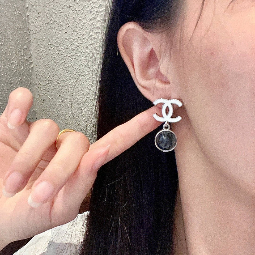 Double-C Emblem Statement Earrings in Polished Metal-Tone – Design 069 front product view