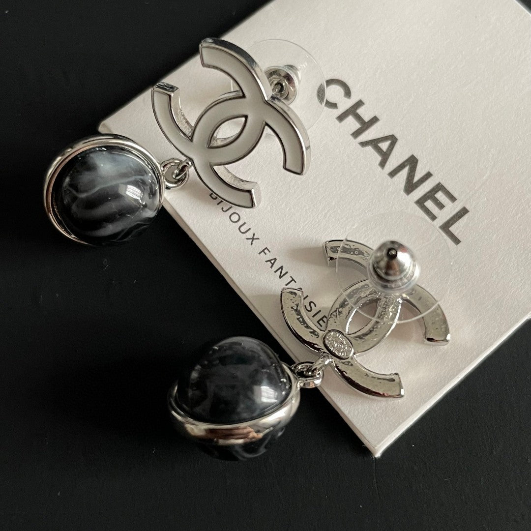 Double-C Emblem Statement Earrings in Polished Metal-Tone – Design 069 main product view