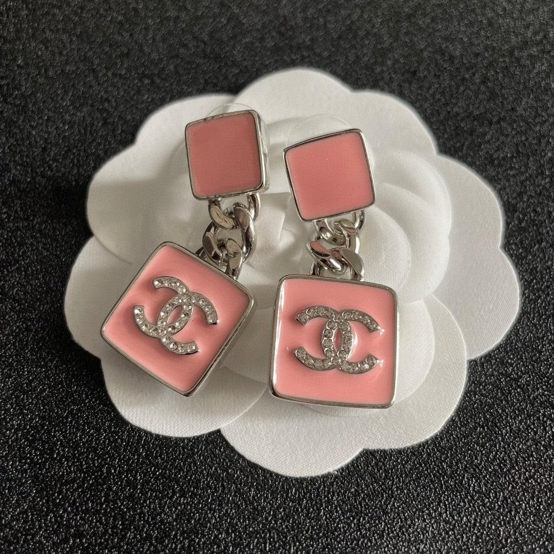 Double-C Emblem Statement Earrings in Polished Metal-Tone – Design 068 front product view