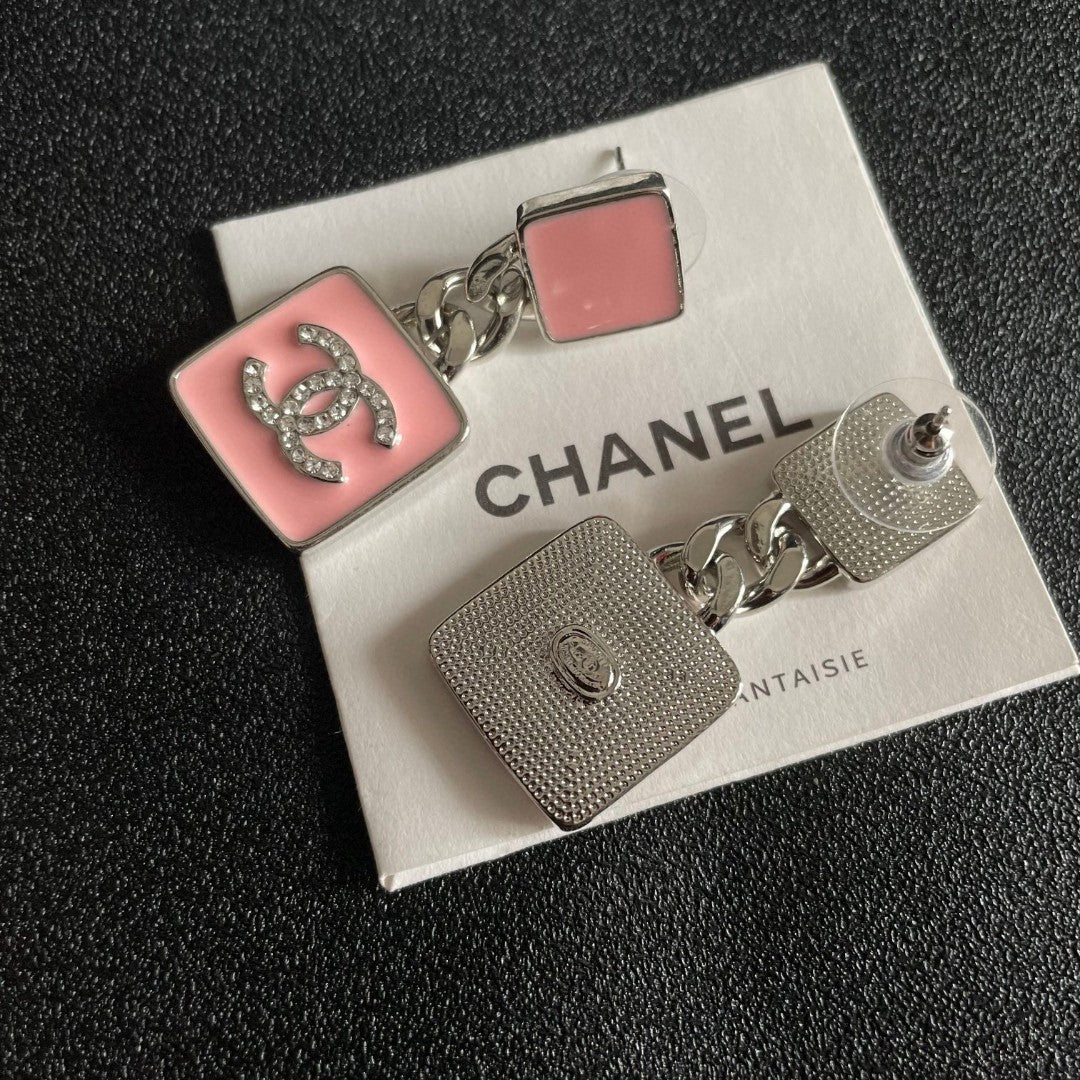 Double-C Emblem Statement Earrings in Polished Metal-Tone – Design 068 main product view