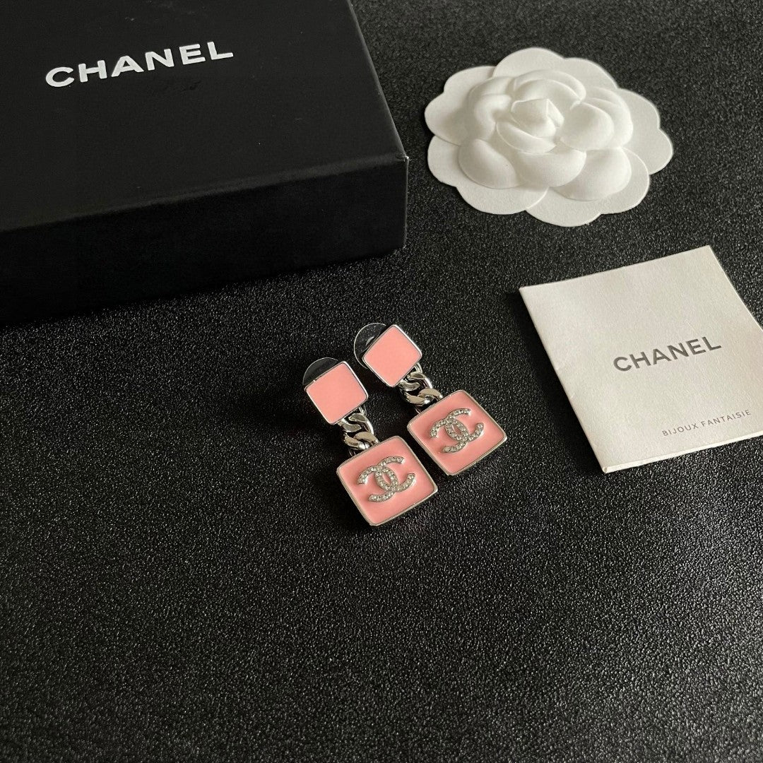 Double-C Emblem Statement Earrings in Polished Metal-Tone – Design 068 styled product view