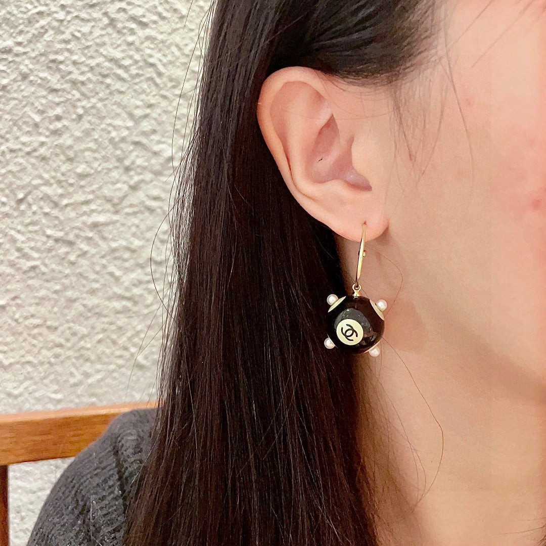 Double-C Emblem Statement Earrings in Polished Metal-Tone – Design 073 detail view
