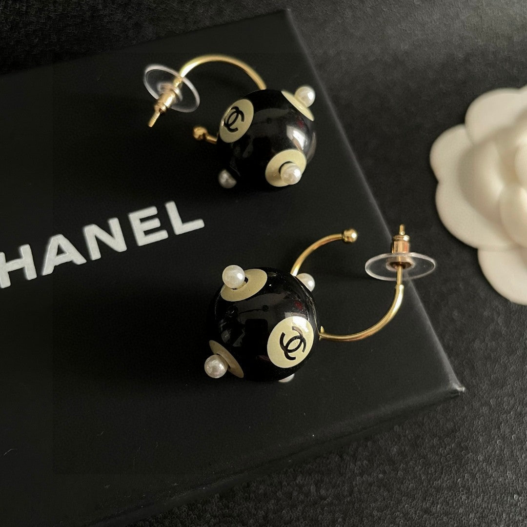 Double-C Emblem Statement Earrings in Polished Metal-Tone – Design 073 detail view
